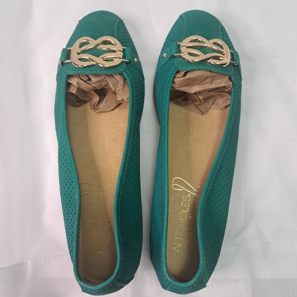 Aerosoles High "Big" Bet 8.5 Nubuck Blue/Grn Ballet Flats Old Money Modern Chic - Picture 3 of 8